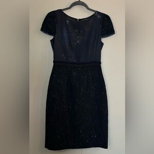 Elie Tahari navy Watercolor Silk Wool Tweed tweed dress size 2